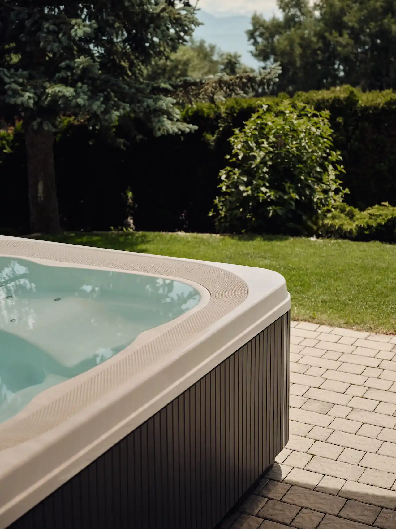 Private outdoor whirlpool with Dolomite views